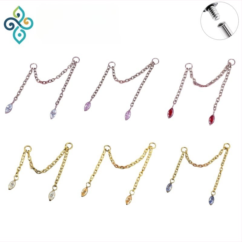 Naušnice od G23 titanijeve legure, unisex, oblik konjskog oka, dvostruka lančana spojka za uho, lanac kostiju uha, polirana površina