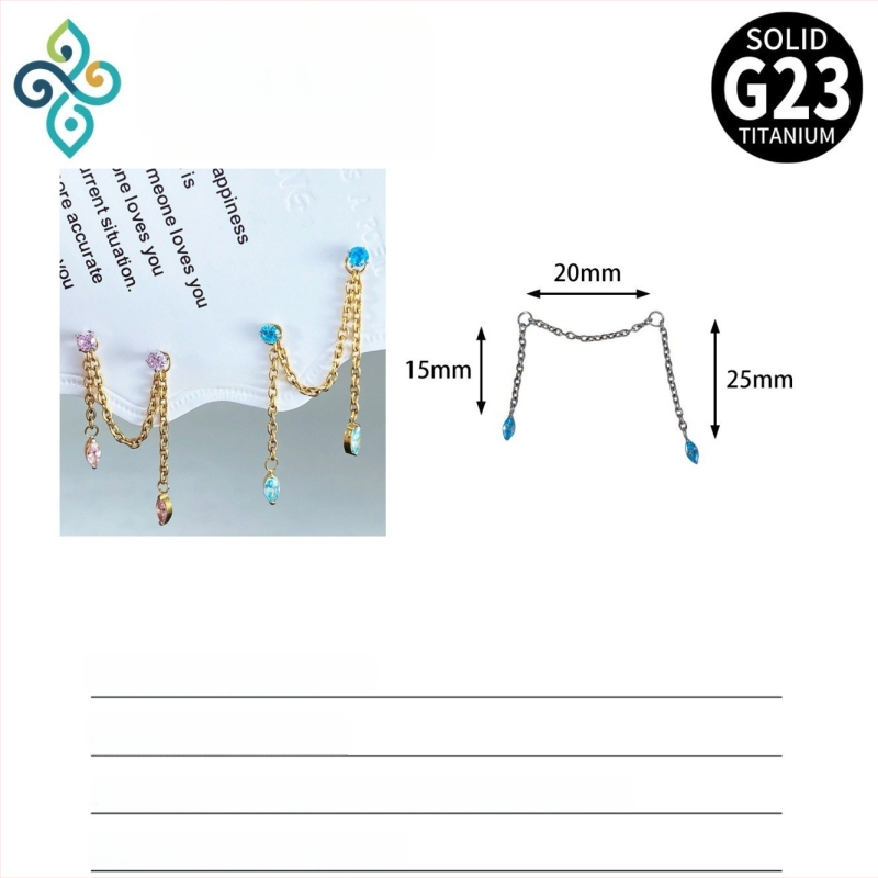Naušnice od G23 titanijeve legure, unisex, oblik konjskog oka, dvostruka lančana spojka za uho, lanac kostiju uha, polirana površina