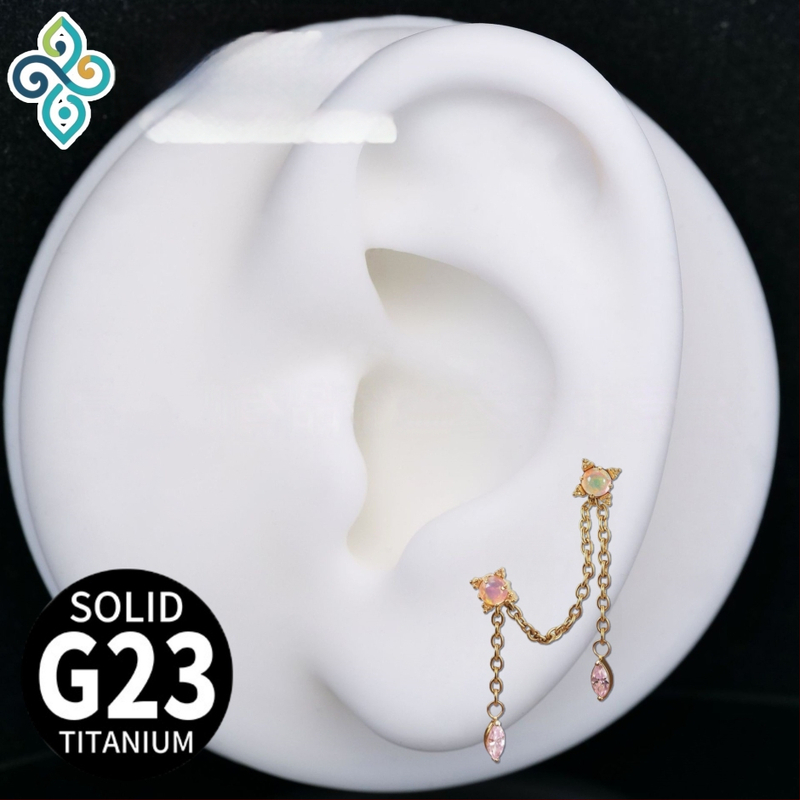 Naušnice od G23 titanijeve legure, unisex, oblik konjskog oka, dvostruka lančana spojka za uho, lanac kostiju uha, polirana površina