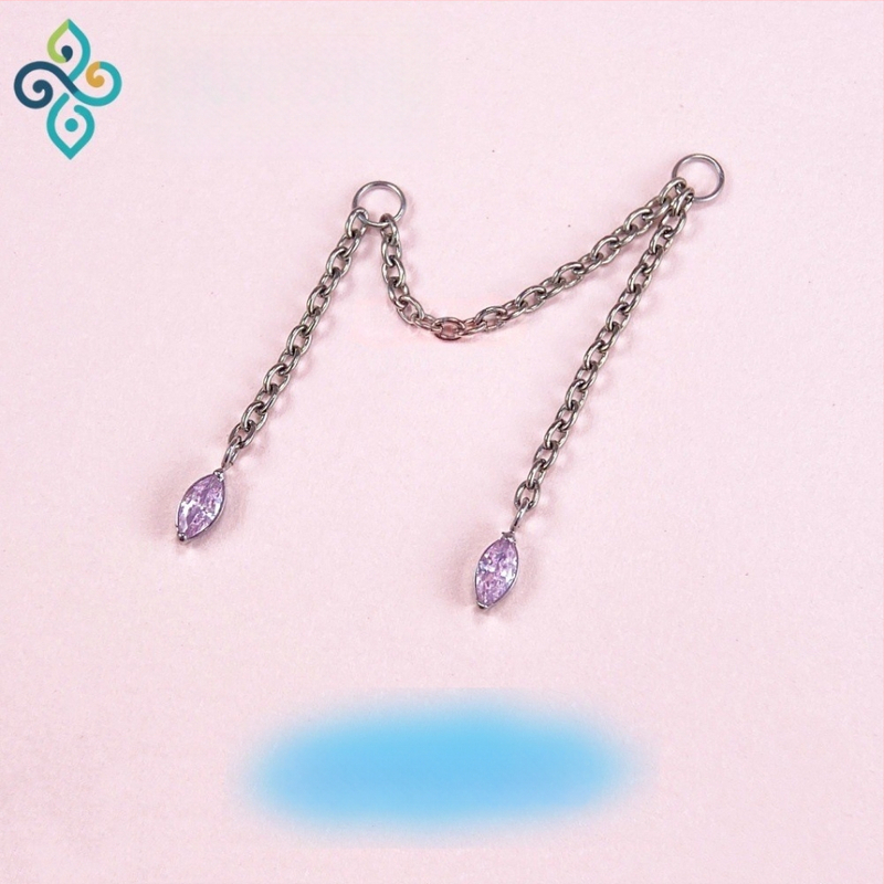 Naušnice od G23 titanijeve legure, unisex, oblik konjskog oka, dvostruka lančana spojka za uho, lanac kostiju uha, polirana površina