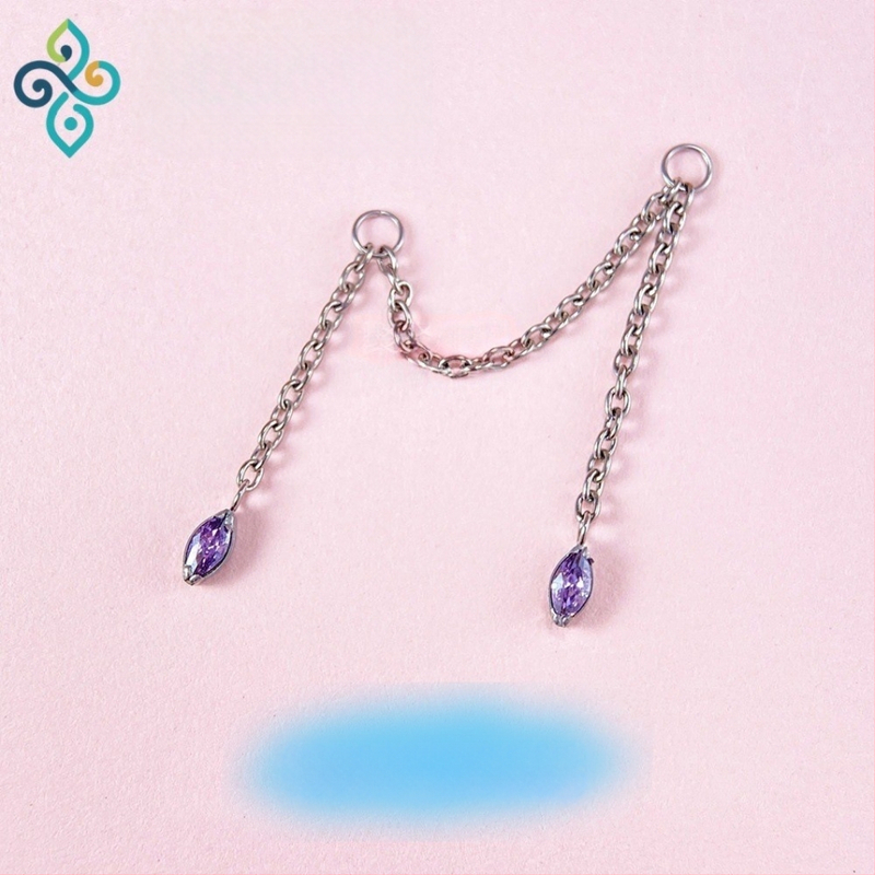 Naušnice od G23 titanijeve legure, unisex, oblik konjskog oka, dvostruka lančana spojka za uho, lanac kostiju uha, polirana površina