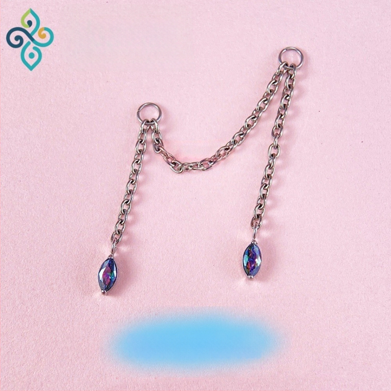 Naušnice od G23 titanijeve legure, unisex, oblik konjskog oka, dvostruka lančana spojka za uho, lanac kostiju uha, polirana površina