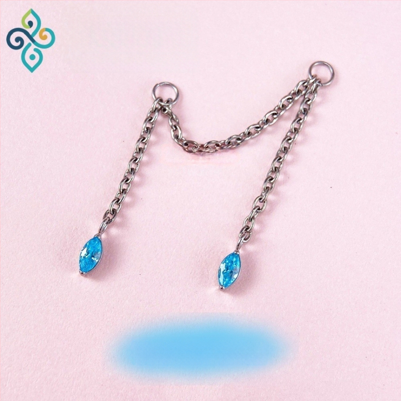 Naušnice od G23 titanijeve legure, unisex, oblik konjskog oka, dvostruka lančana spojka za uho, lanac kostiju uha, polirana površina