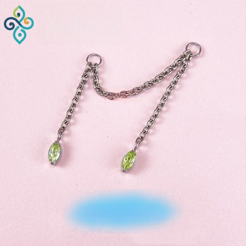 Naušnice od G23 titanijeve legure, unisex, oblik konjskog oka, dvostruka lančana spojka za uho, lanac kostiju uha, polirana površina