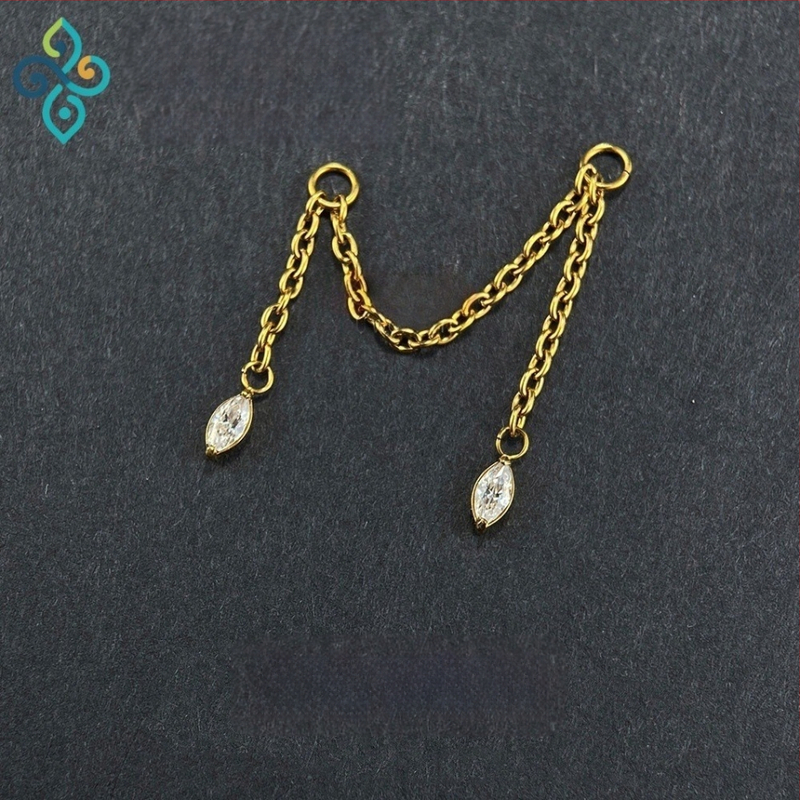 Naušnice od G23 titanijeve legure, unisex, oblik konjskog oka, dvostruka lančana spojka za uho, lanac kostiju uha, polirana površina