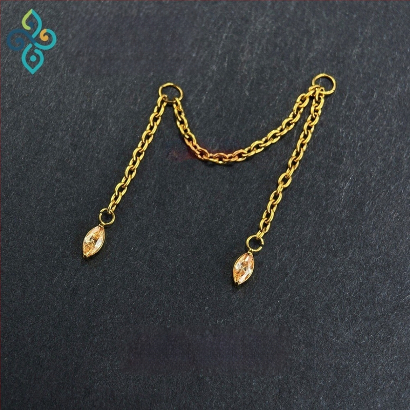 Naušnice od G23 titanijeve legure, unisex, oblik konjskog oka, dvostruka lančana spojka za uho, lanac kostiju uha, polirana površina