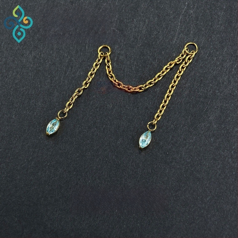 Naušnice od G23 titanijeve legure, unisex, oblik konjskog oka, dvostruka lančana spojka za uho, lanac kostiju uha, polirana površina