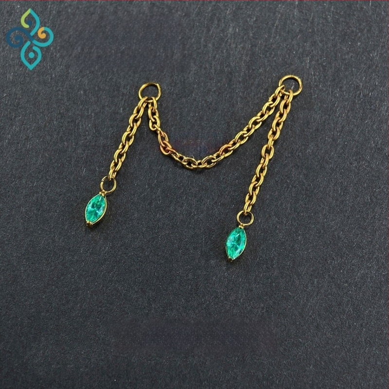 Naušnice od G23 titanijeve legure, unisex, oblik konjskog oka, dvostruka lančana spojka za uho, lanac kostiju uha, polirana površina