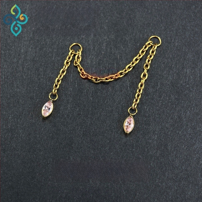 Naušnice od G23 titanijeve legure, unisex, oblik konjskog oka, dvostruka lančana spojka za uho, lanac kostiju uha, polirana površina