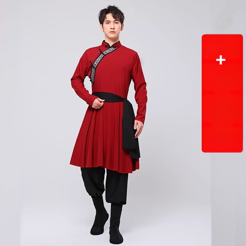 Mongolijas etniskā deju apģērbs vīriešiem – brīvs piegriezums, kardigan stila apģērbs ar seisa apkakli, garas piedurknes, 100% poliesteris