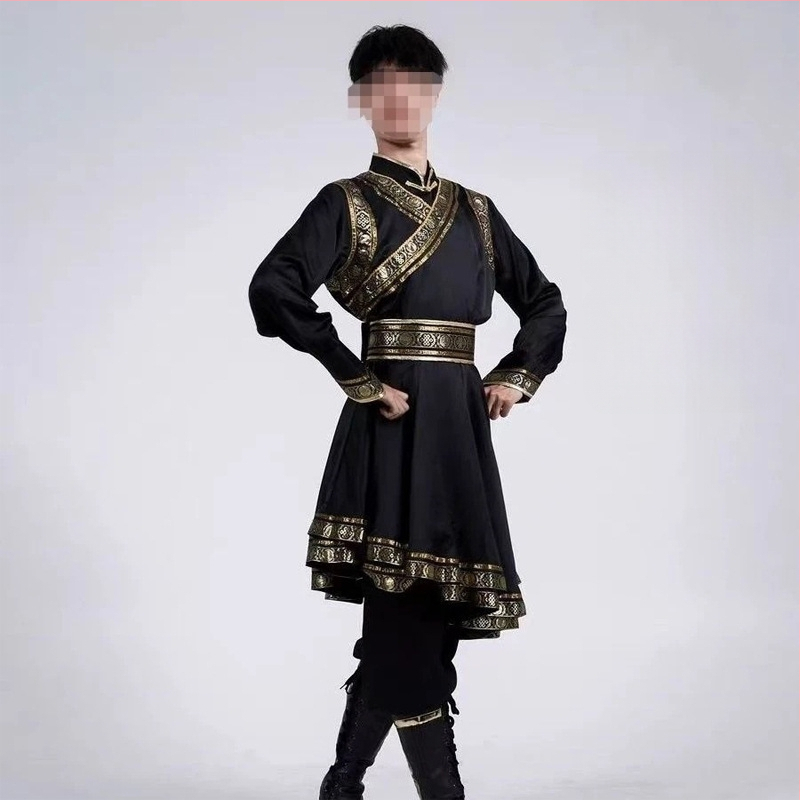 Mongolijas etniskā deju apģērbs vīriešiem – brīvs piegriezums, kardigan stila apģērbs ar seisa apkakli, garas piedurknes, 100% poliesteris