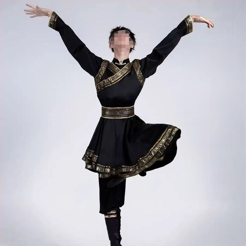 Mongolijas etniskā deju apģērbs vīriešiem – brīvs piegriezums, kardigan stila apģērbs ar seisa apkakli, garas piedurknes, 100% poliesteris