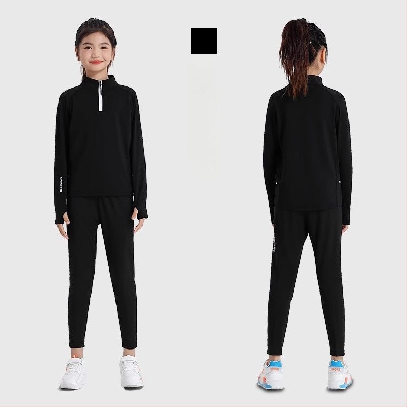 Vaiko sportinis dviejų dalių komplektas: ilgomis rankovėmis viršus su stovinčiu kaklu ir kelnės, poliesterio pluošto mišinys su medvilnės pamušalu, tinkamas žiemai, pavasariui ir rudeniui