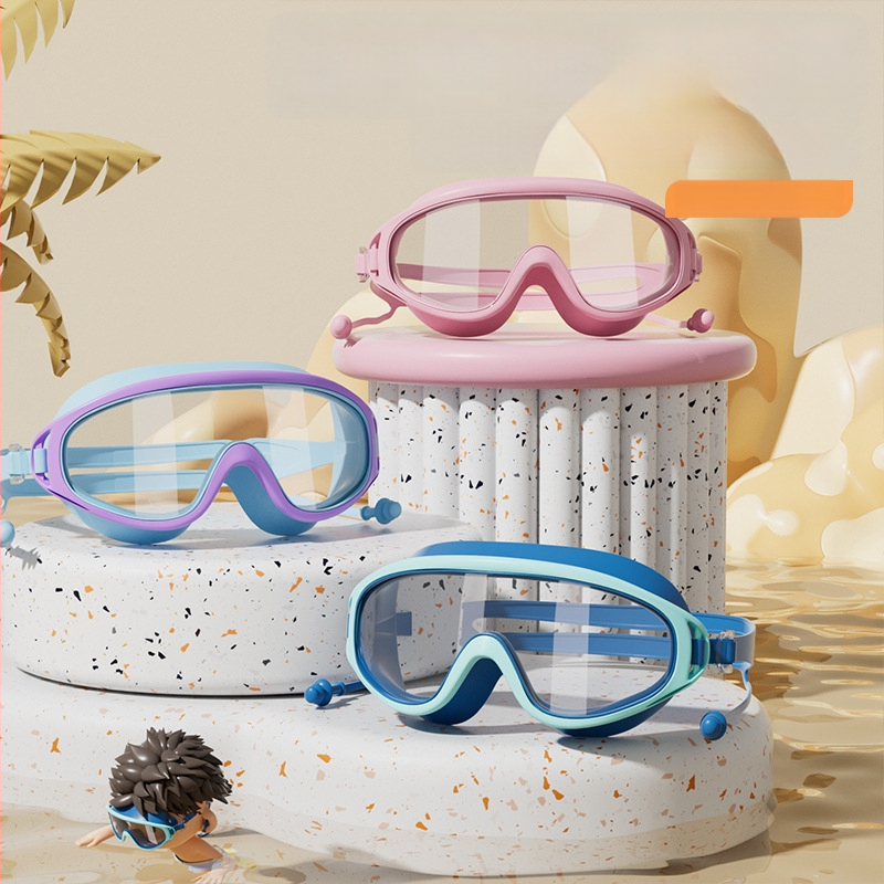 Παιδικά γυαλιά κολύμβησης με σκουφάκι, σετ από τρία τεμάχια, φακοί PC, αντιθαμβωτικά, αδιάβροχα, υψηλή ευκρίνεια