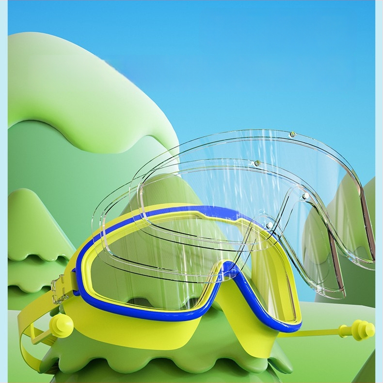 Σετ γυαλιών κολύμβησης για παιδιά με μεγάλο πλαίσιο και καπέλο κολύμβησης, PC φακοί, αντιθαμβωτικά και αδιάβροχα