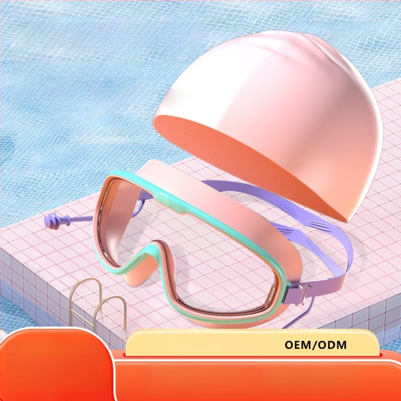 Σετ γυαλιών κολύμβησης για παιδιά με μεγάλο πλαίσιο και καπέλο κολύμβησης, PC φακοί, αντιθαμβωτικά και αδιάβροχα