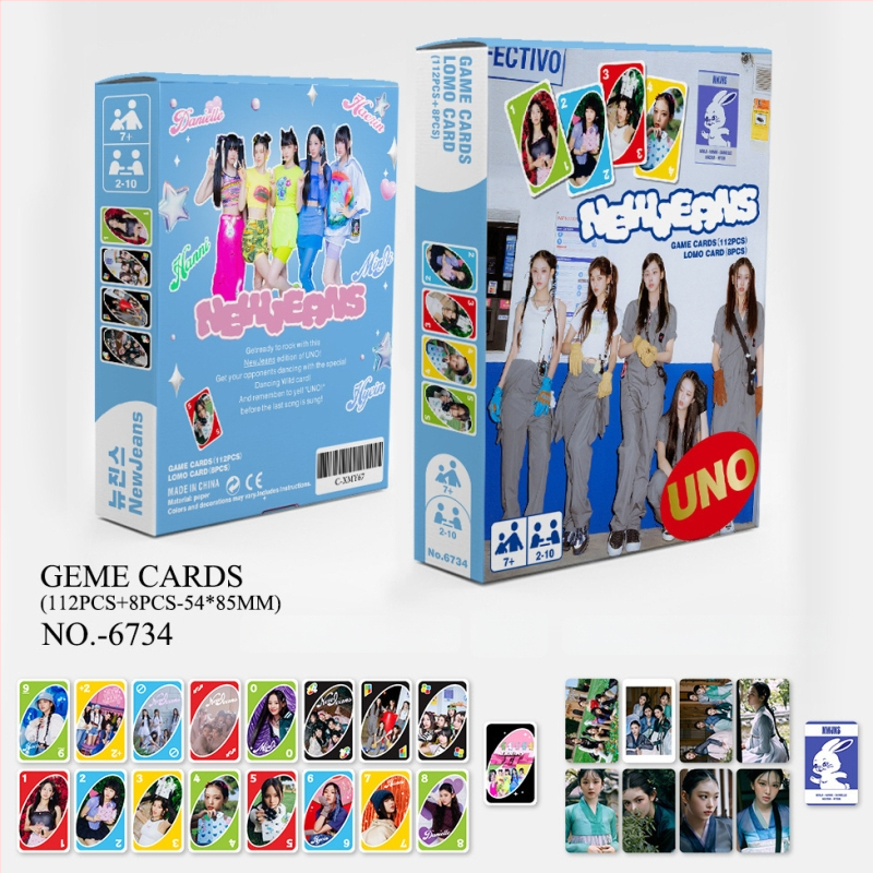 UNO stilā kartes spēle ar 120 kartēm, K-pop tēma GOT7 IVE GIDLE EN Star (Papīra kartes • Krāsaina kastīte • Vecuma 15–35 • Interaktīvā spēle)