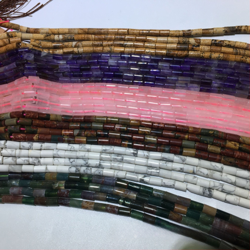 Perle od prirodnog kamena, cilindrične, 8 mm, s rupom za izradu DIY nakita