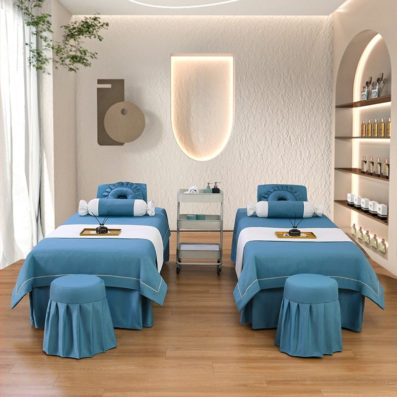 Četverodijelni set navlaka za beauty krevet, jednobojni, za krevet 0.9 m, twill tkanina, reaktivno bojanje