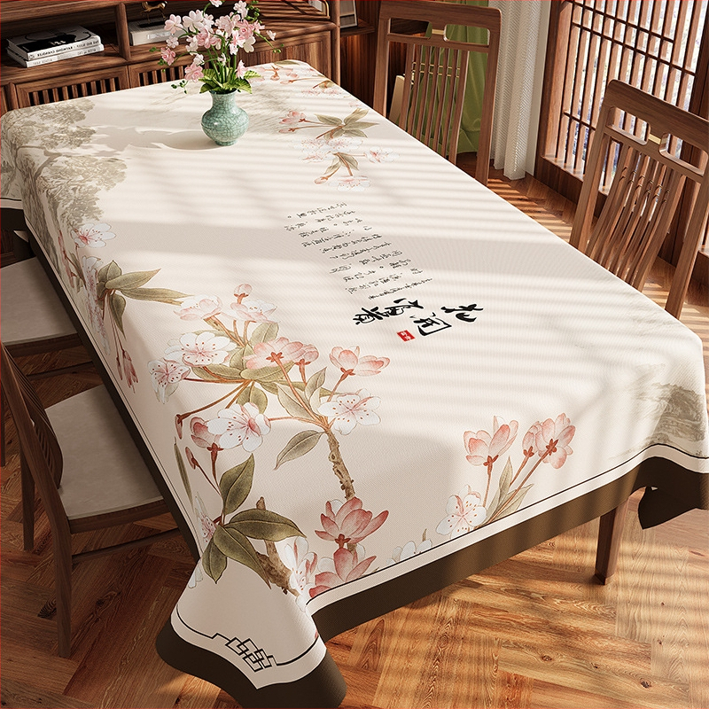 Naujo kinų stiliaus staltiesė, atspari vandeniui PVC, stačiakampio formos, gėlių raštas