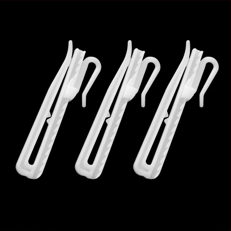 Plastikinis užuolaidų kabliukas, S formos dizainas, POM medžiaga, tylus reguliuojamas kėlimo kabliukas, apkrova 0–1 kg