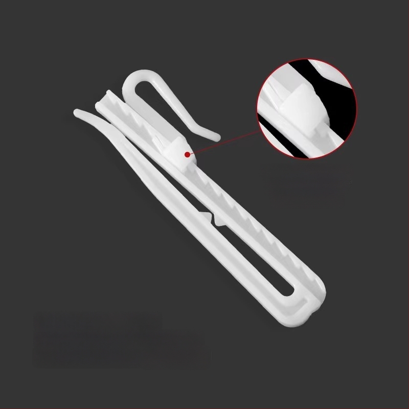 Plastikinis užuolaidų kabliukas, S formos dizainas, POM medžiaga, tylus reguliuojamas kėlimo kabliukas, apkrova 0–1 kg