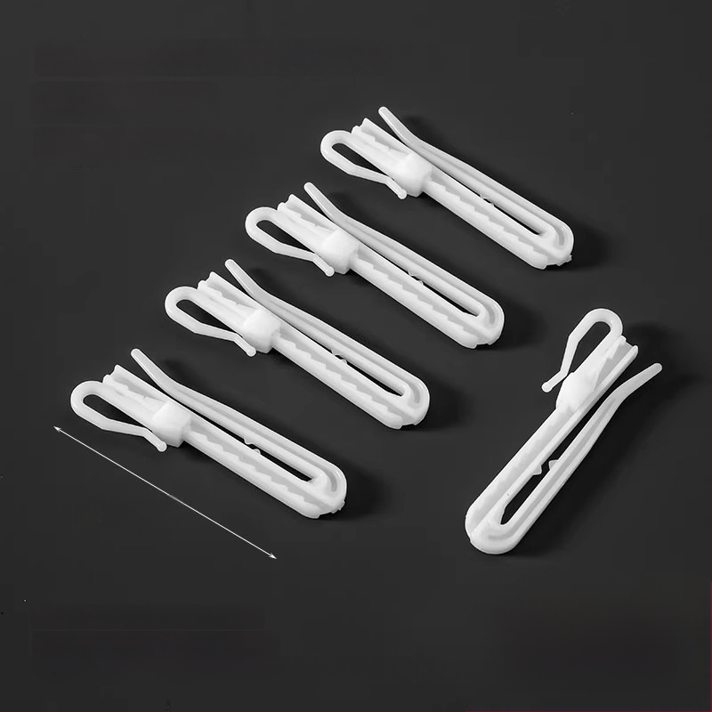 Plastikinis užuolaidų kabliukas, S formos dizainas, POM medžiaga, tylus reguliuojamas kėlimo kabliukas, apkrova 0–1 kg