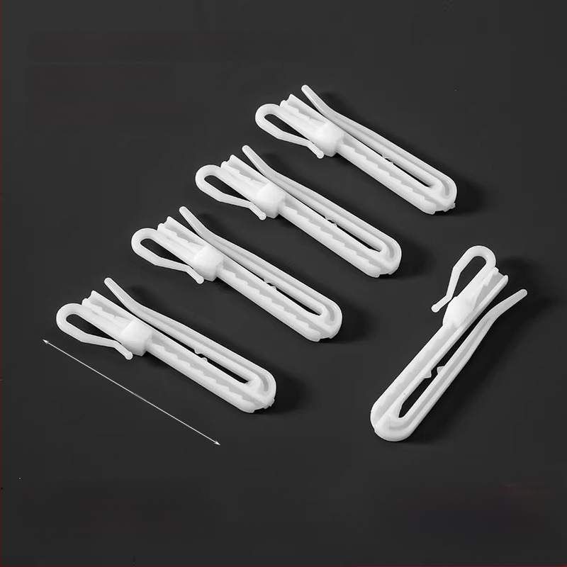 Plastikinis užuolaidų kabliukas, S formos dizainas, POM medžiaga, tylus reguliuojamas kėlimo kabliukas, apkrova 0–1 kg