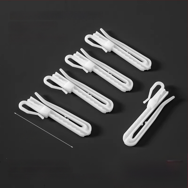 Plastikinis užuolaidų kabliukas, S formos dizainas, POM medžiaga, tylus reguliuojamas kėlimo kabliukas, apkrova 0–1 kg