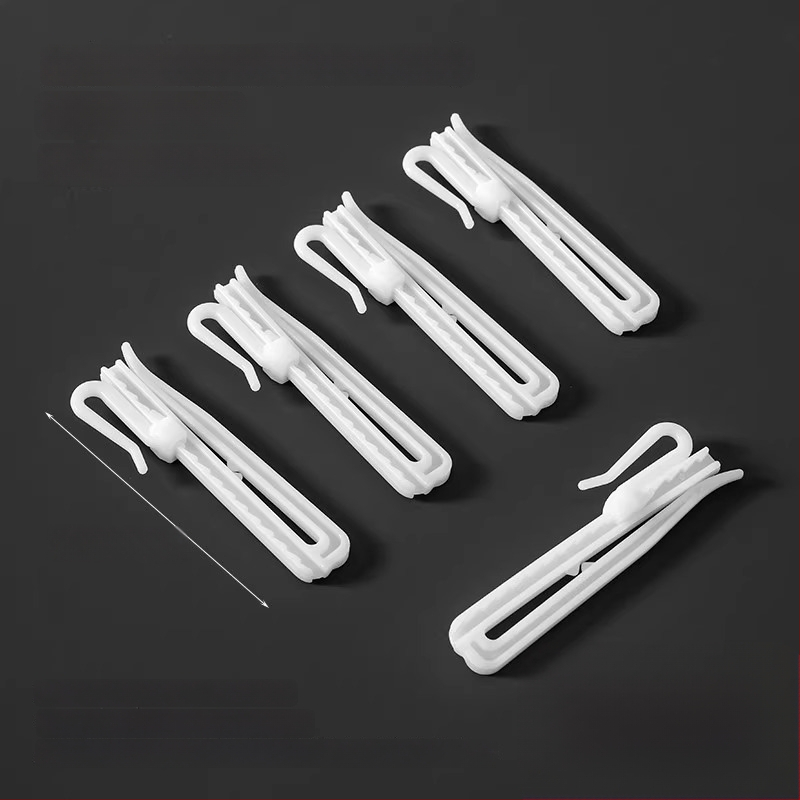 Plastikinis užuolaidų kabliukas, S formos dizainas, POM medžiaga, tylus reguliuojamas kėlimo kabliukas, apkrova 0–1 kg