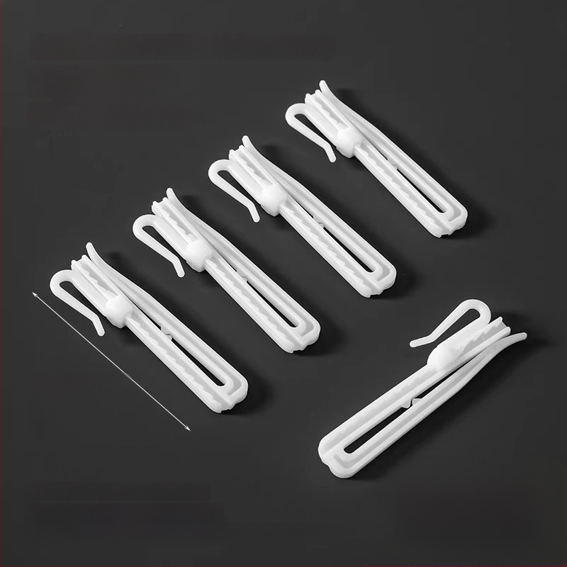 Plastikinis užuolaidų kabliukas, S formos dizainas, POM medžiaga, tylus reguliuojamas kėlimo kabliukas, apkrova 0–1 kg