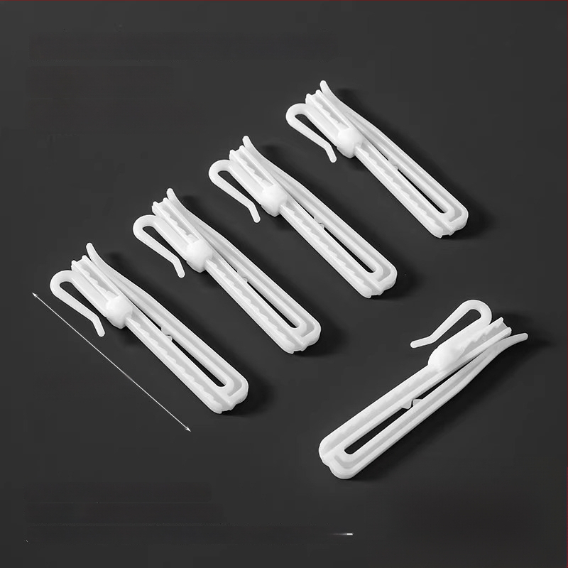 Plastikinis užuolaidų kabliukas, S formos dizainas, POM medžiaga, tylus reguliuojamas kėlimo kabliukas, apkrova 0–1 kg