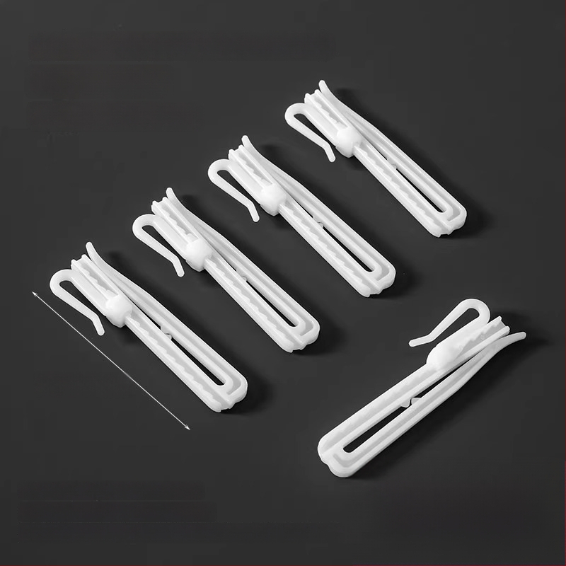 Plastikinis užuolaidų kabliukas, S formos dizainas, POM medžiaga, tylus reguliuojamas kėlimo kabliukas, apkrova 0–1 kg