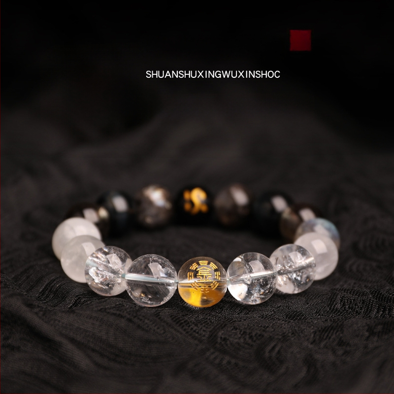 Гривна от Петте Елементи с кристали — унисекс, полирани естествени кристални камъни, Spring 2025, марка Sincerity Stone