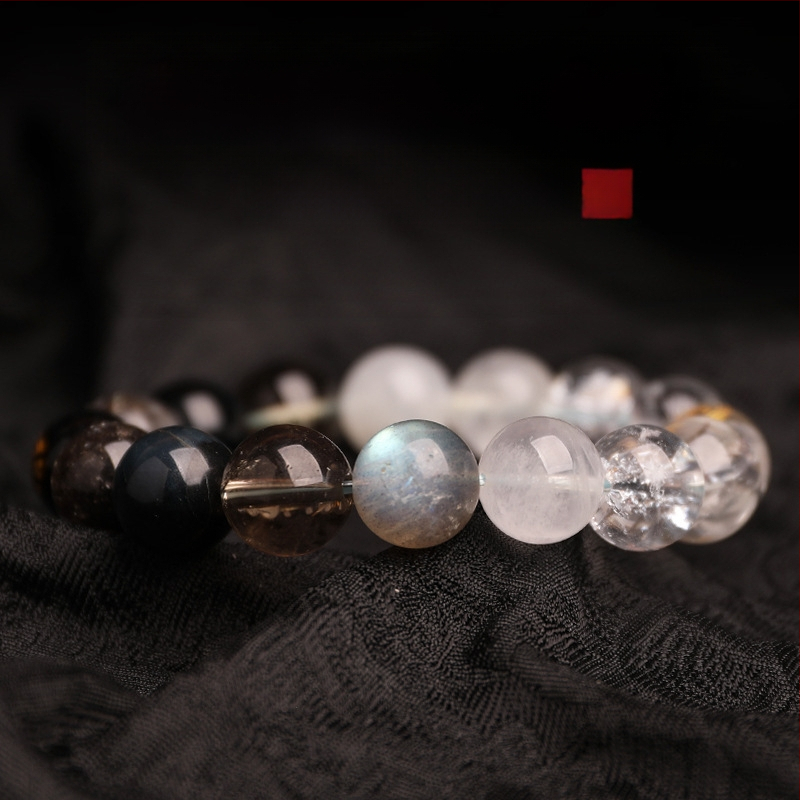 Гривна от Петте Елементи с кристали — унисекс, полирани естествени кристални камъни, Spring 2025, марка Sincerity Stone