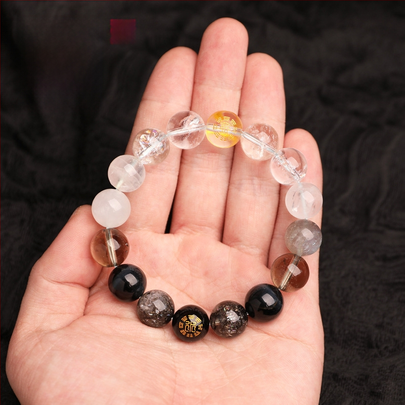 Гривна от Петте Елементи с кристали — унисекс, полирани естествени кристални камъни, Spring 2025, марка Sincerity Stone