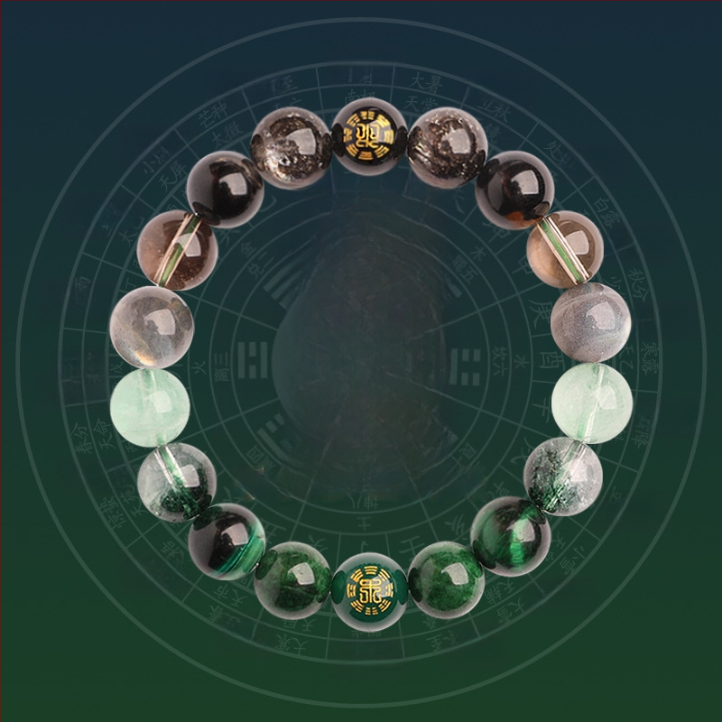 Гривна от Петте Елементи с кристали — унисекс, полирани естествени кристални камъни, Spring 2025, марка Sincerity Stone