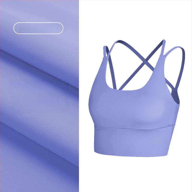 Top de yoga cu spate încrucișat, material care elimină umezeala, pernă detașabilă pentru piept, 80% nylon, 20% spandex