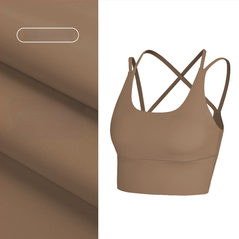 Top de yoga cu spate încrucișat, material care elimină umezeala, pernă detașabilă pentru piept, 80% nylon, 20% spandex