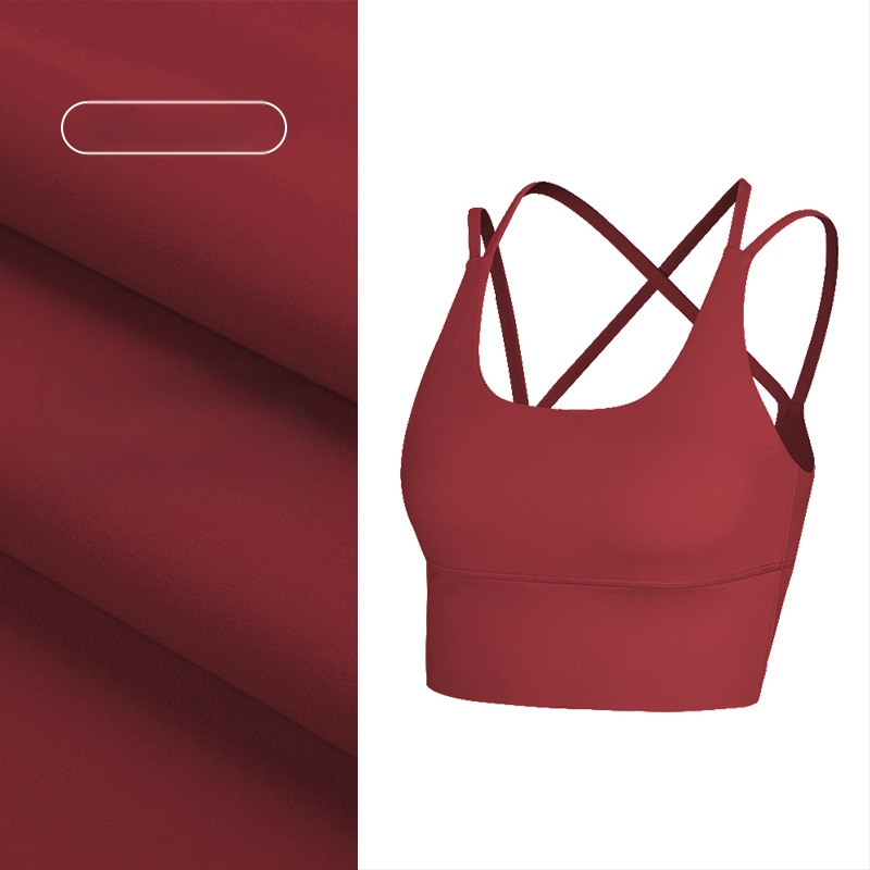 Top de yoga cu spate încrucișat, material care elimină umezeala, pernă detașabilă pentru piept, 80% nylon, 20% spandex