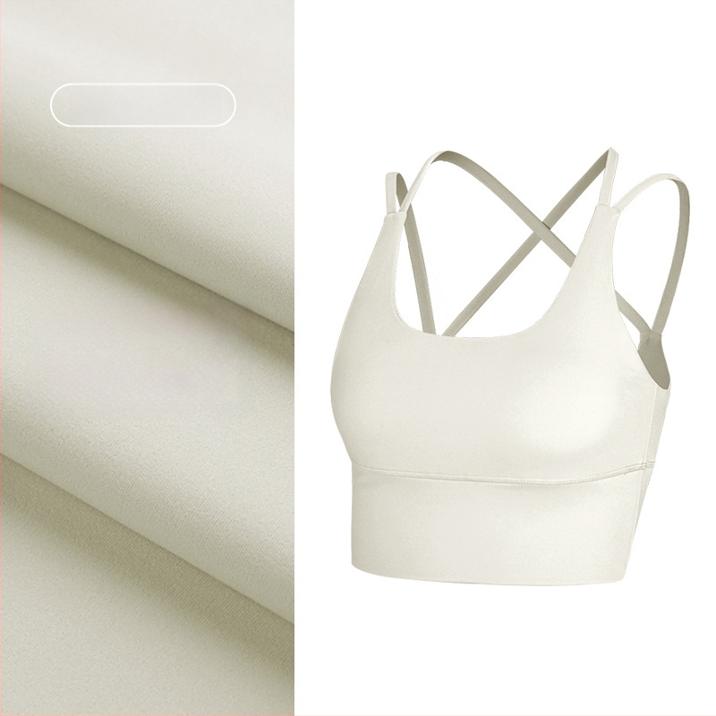 Top de yoga cu spate încrucișat, material care elimină umezeala, pernă detașabilă pentru piept, 80% nylon, 20% spandex