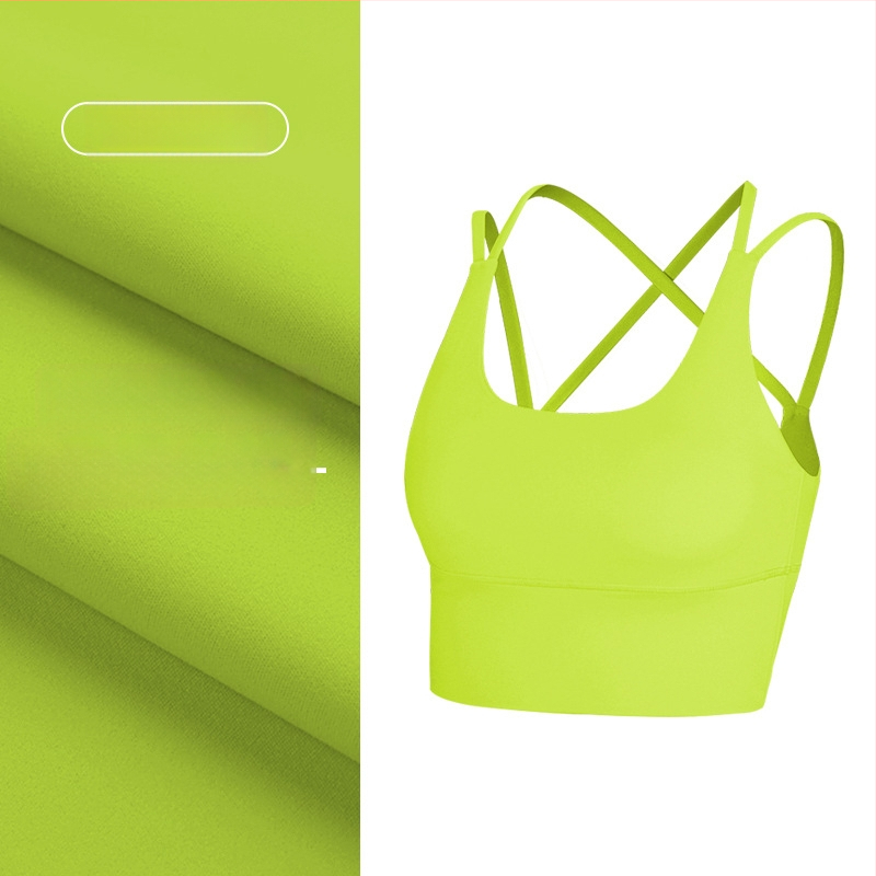 Top de yoga cu spate încrucișat, material care elimină umezeala, pernă detașabilă pentru piept, 80% nylon, 20% spandex