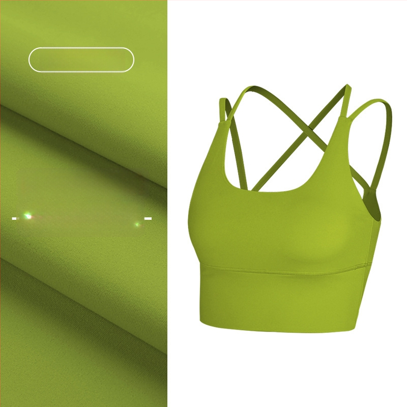 Top de yoga cu spate încrucișat, material care elimină umezeala, pernă detașabilă pentru piept, 80% nylon, 20% spandex
