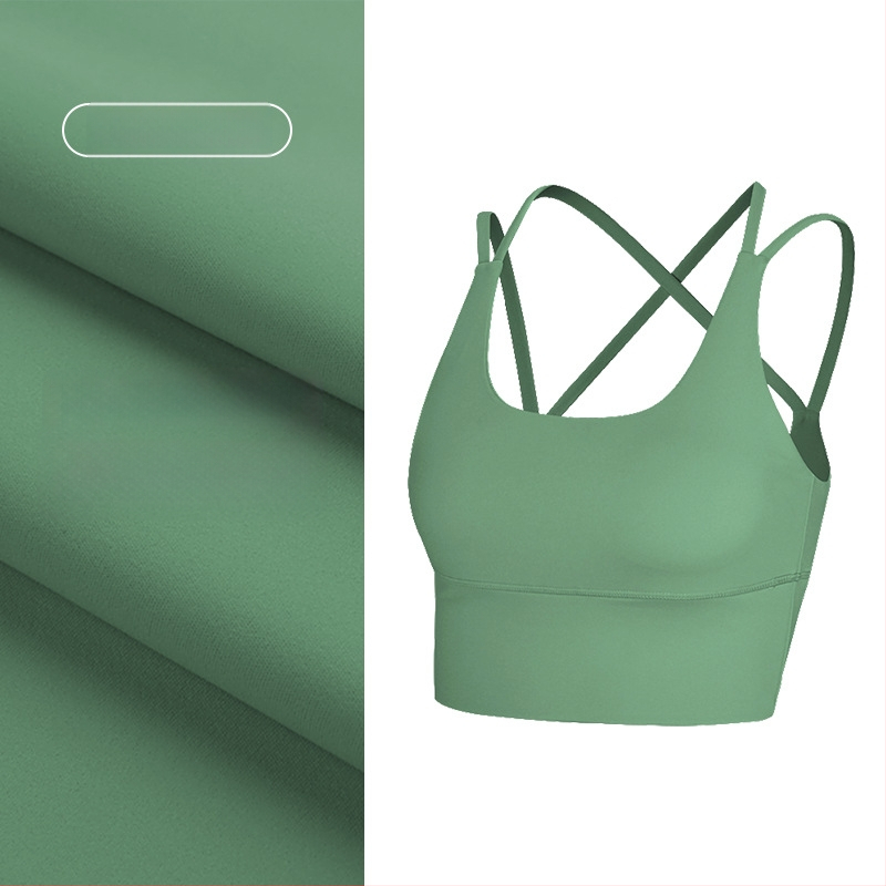 Top de yoga cu spate încrucișat, material care elimină umezeala, pernă detașabilă pentru piept, 80% nylon, 20% spandex