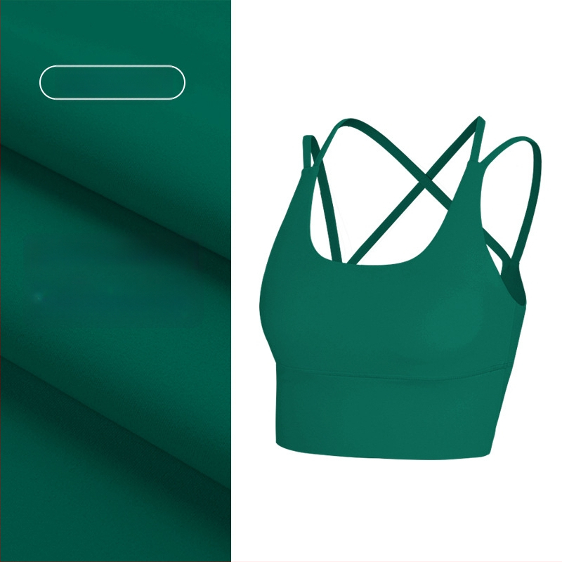 Top de yoga cu spate încrucișat, material care elimină umezeala, pernă detașabilă pentru piept, 80% nylon, 20% spandex