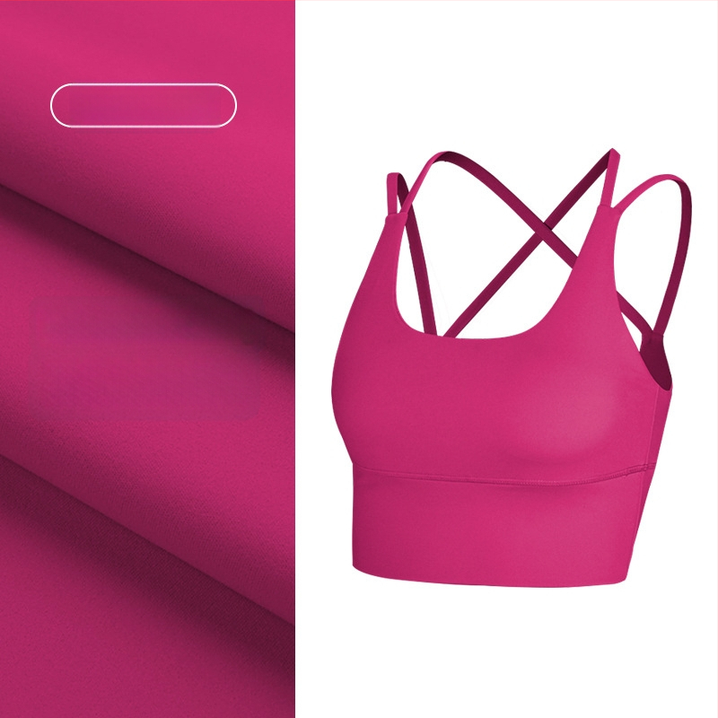 Top de yoga cu spate încrucișat, material care elimină umezeala, pernă detașabilă pentru piept, 80% nylon, 20% spandex