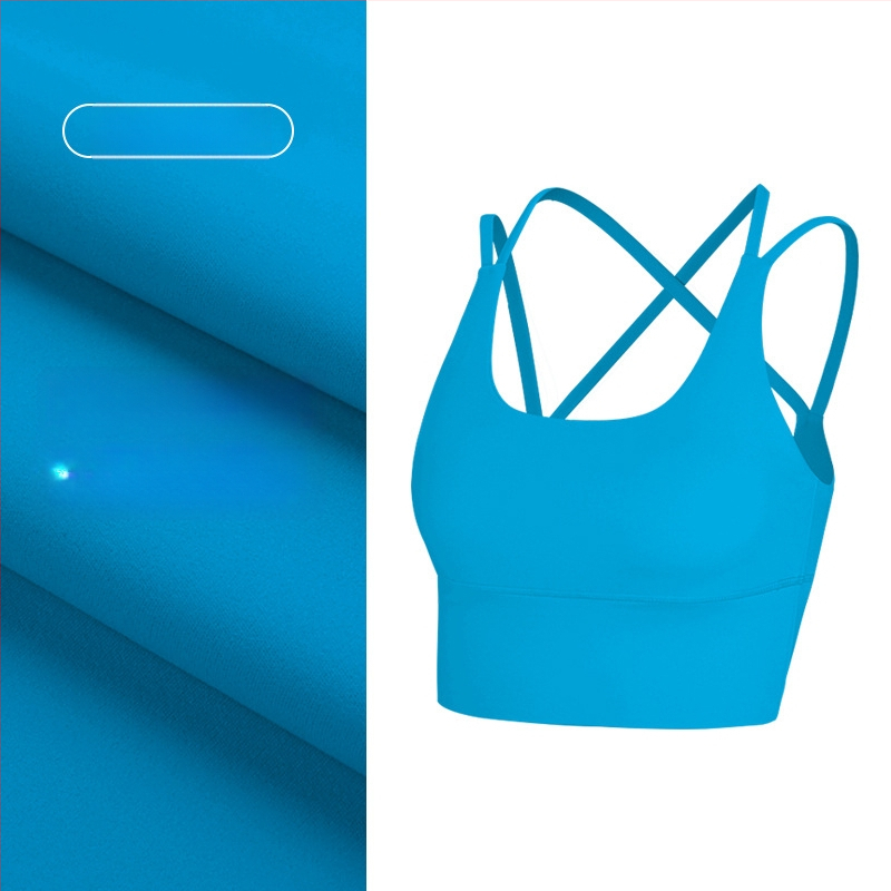 Top de yoga cu spate încrucișat, material care elimină umezeala, pernă detașabilă pentru piept, 80% nylon, 20% spandex