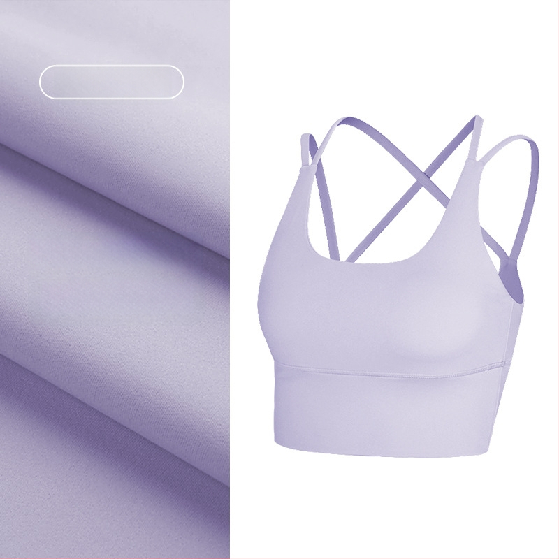 Top de yoga cu spate încrucișat, material care elimină umezeala, pernă detașabilă pentru piept, 80% nylon, 20% spandex