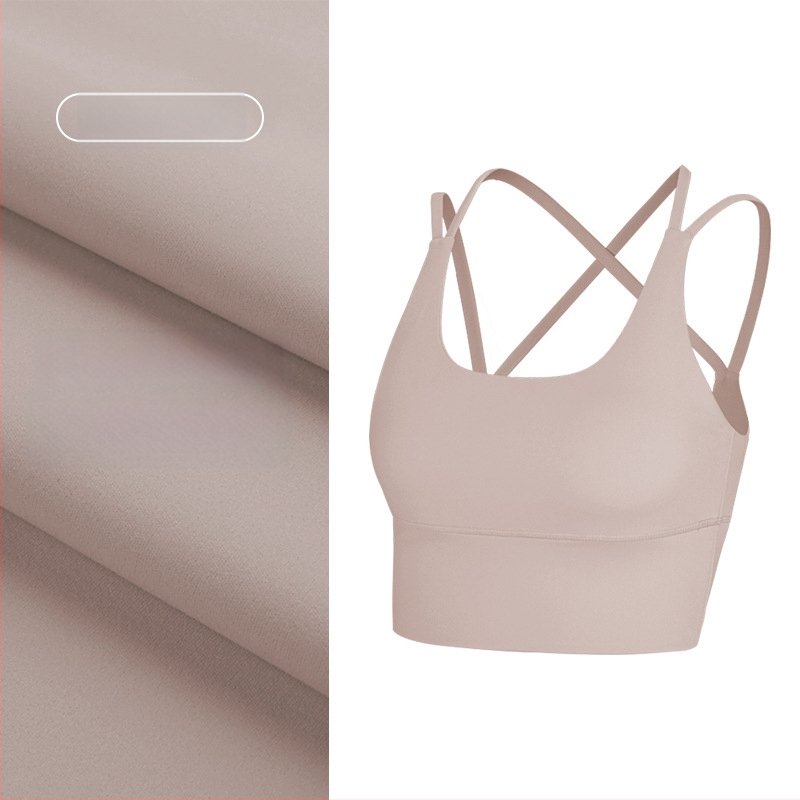 Top de yoga cu spate încrucișat, material care elimină umezeala, pernă detașabilă pentru piept, 80% nylon, 20% spandex