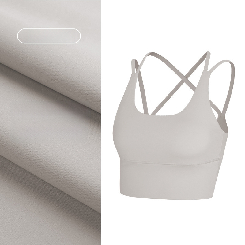 Top de yoga cu spate încrucișat, material care elimină umezeala, pernă detașabilă pentru piept, 80% nylon, 20% spandex